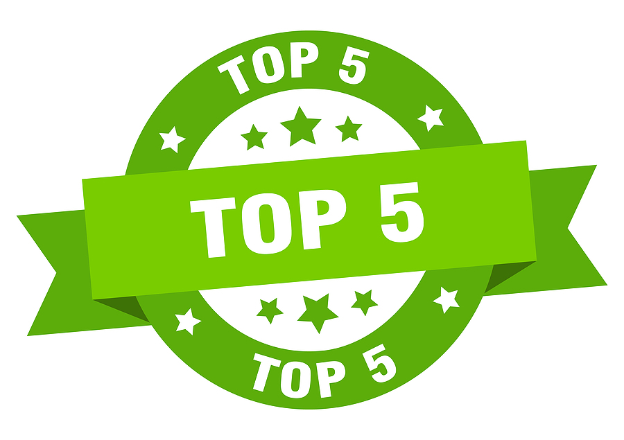 Top 5 Round Ribbon Isolated Label. Top 5 Sign