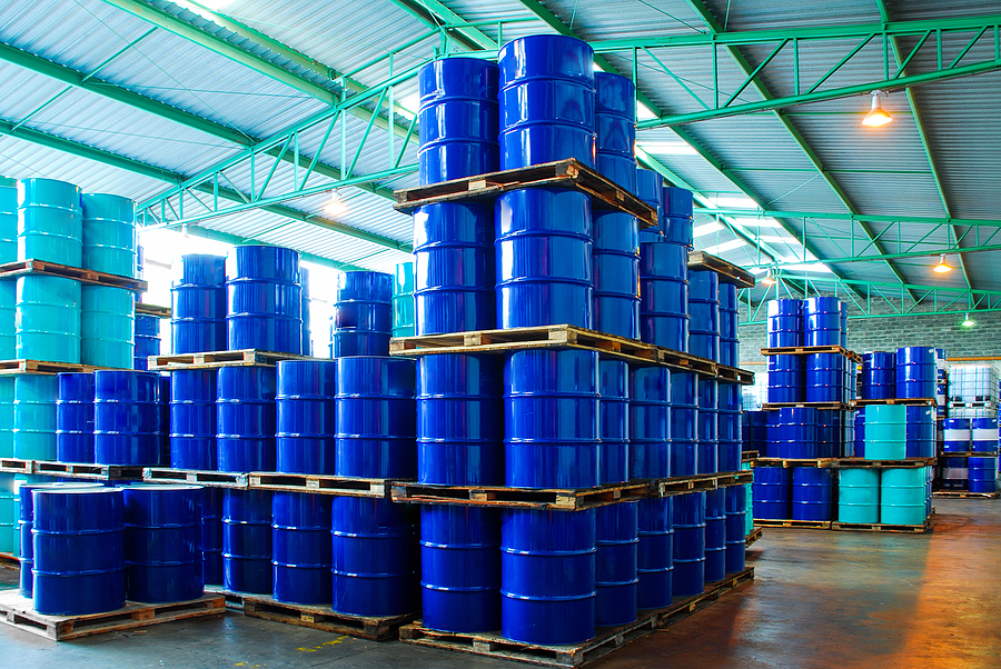 Industry oil barrels or chemical drums stacked up.chemical tank.